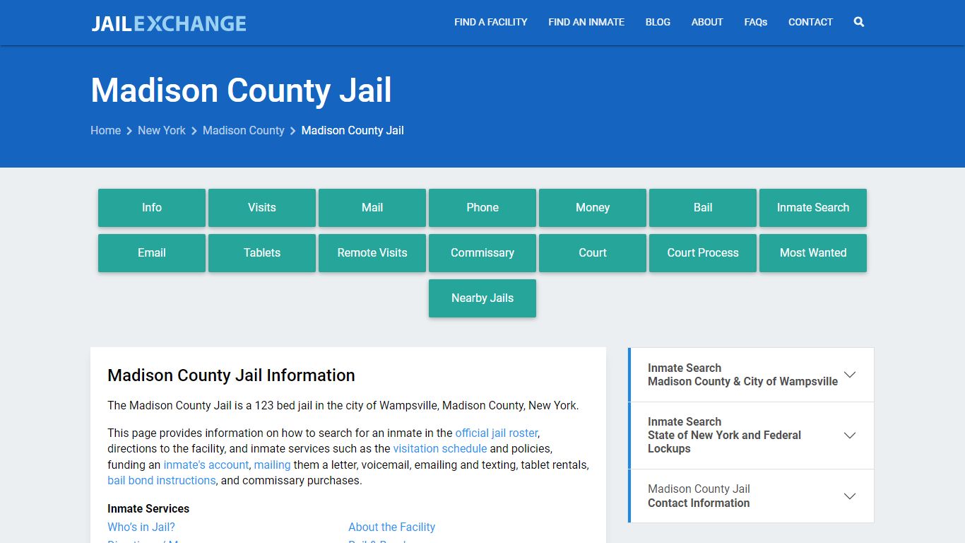 Madison County Jail, NY Inmate Search, Information